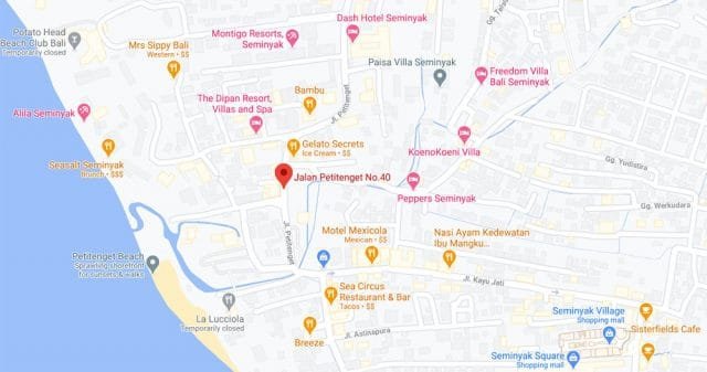 Map of restaurant for rent in Bali
